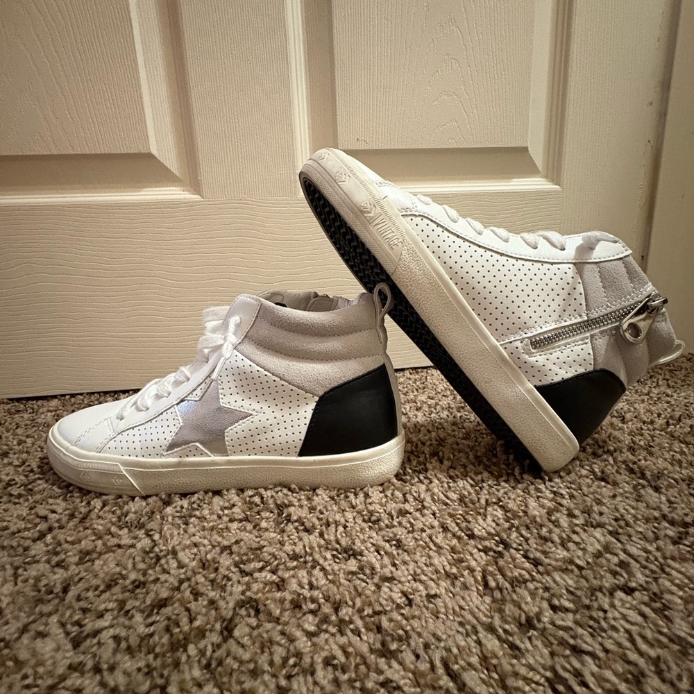 Kids White and Black High-Top Sneakers
